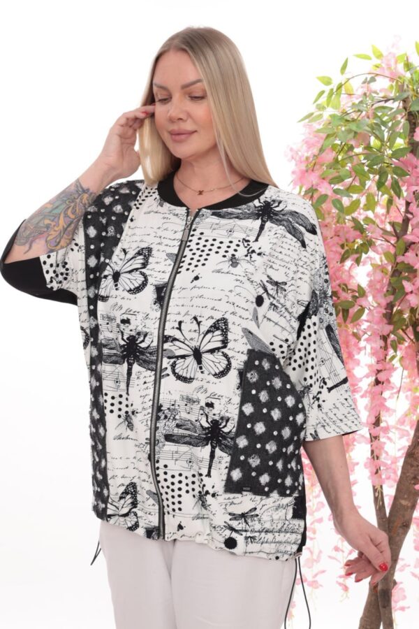 Artistic Butterfly Print Bomber Jacket with 3D Appliqués