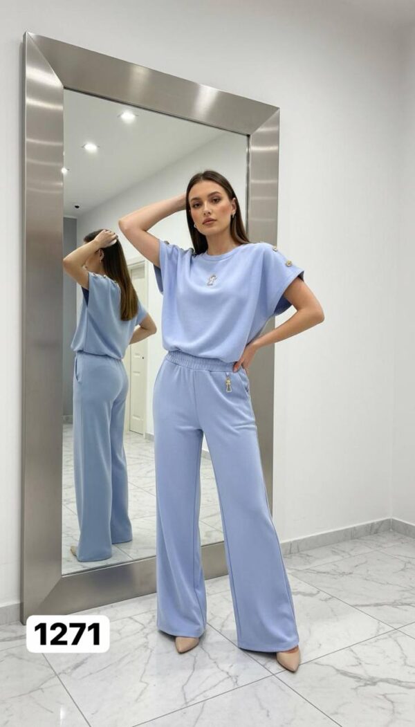 Wholesale Button-Shoulder Top & Palazzo Pants Set