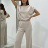 Wholesale Button-Shoulder Top & Palazzo Pants Set