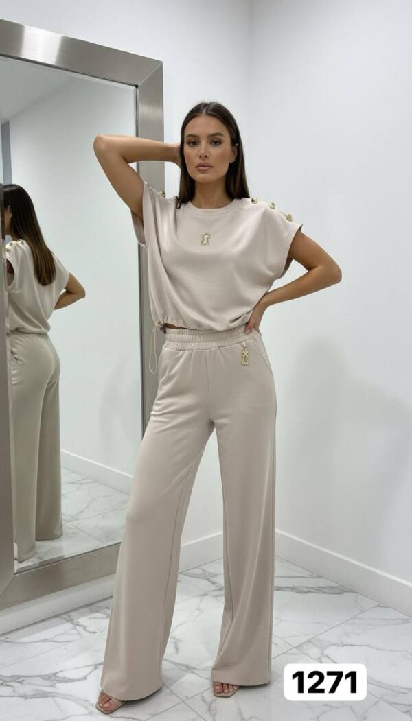 Wholesale Button-Shoulder Top & Palazzo Pants Set