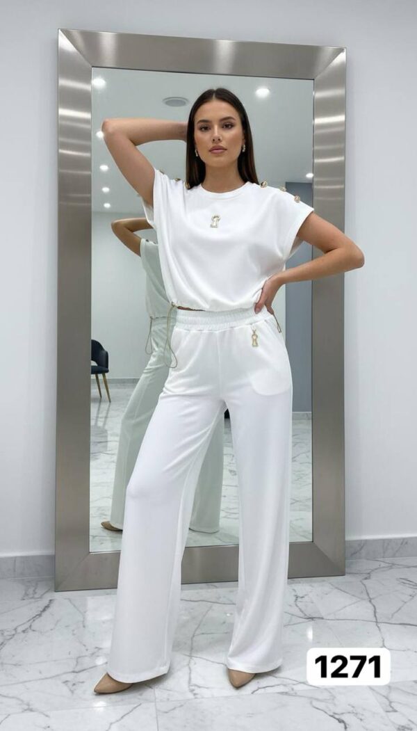 Wholesale Button-Shoulder Top & Palazzo Pants Set