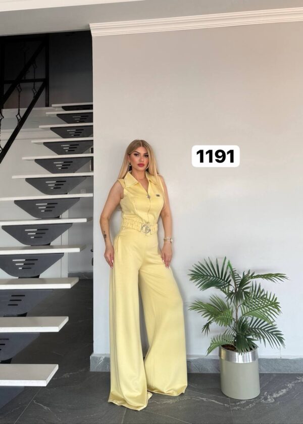 Wholesale Collared Zip-Front Belted Jumpsuit