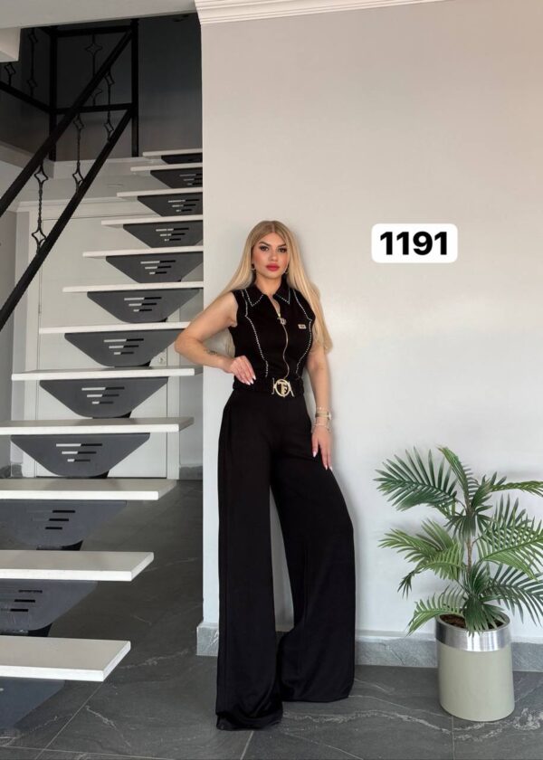 Wholesale Collared Zip-Front Belted Jumpsuit