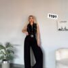 Wholesale Collared Zip-Front Belted Jumpsuit