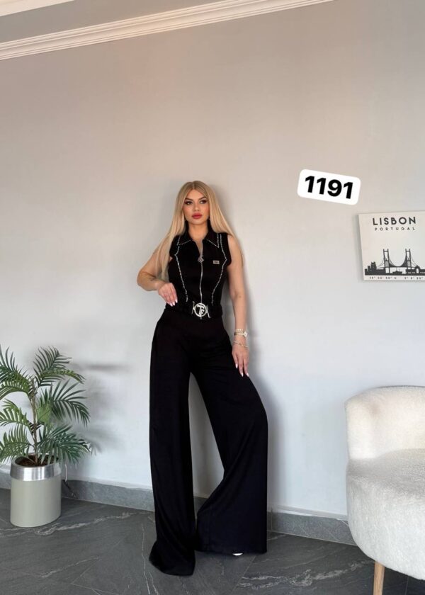 Wholesale Collared Zip-Front Belted Jumpsuit