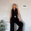 Wholesale Collared Zip-Front Belted Jumpsuit