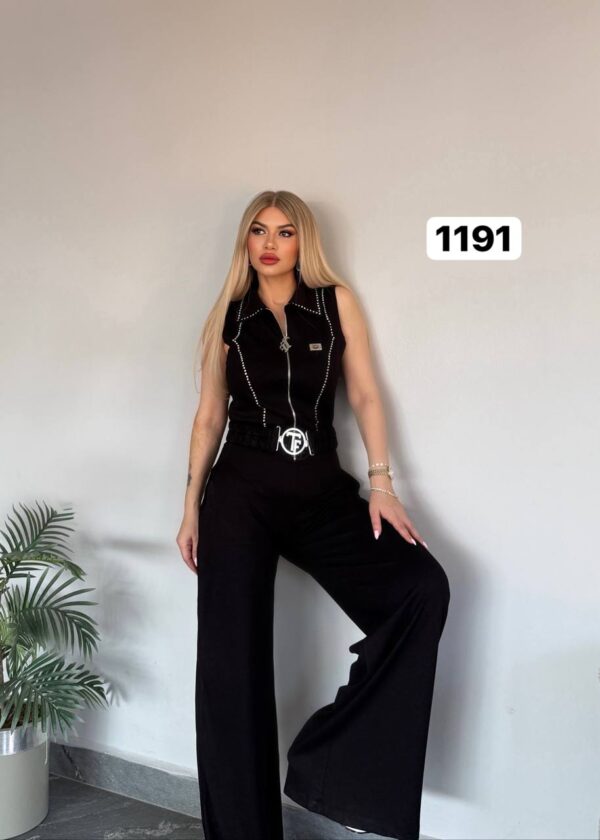 Wholesale Collared Zip-Front Belted Jumpsuit