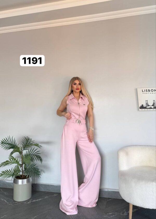 Wholesale Collared Zip-Front Belted Jumpsuit