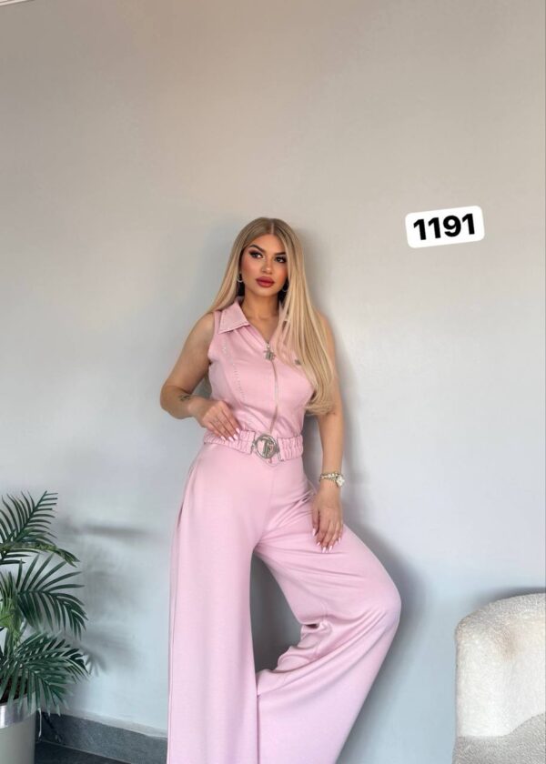 Wholesale Collared Zip-Front Belted Jumpsuit