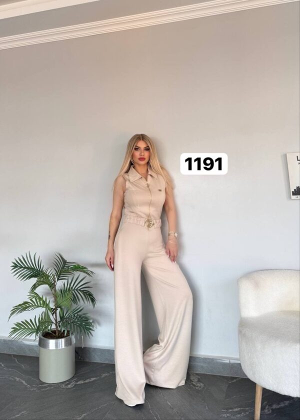 Wholesale Collared Zip-Front Belted Jumpsuit