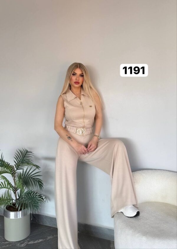 Wholesale Collared Zip-Front Belted Jumpsuit