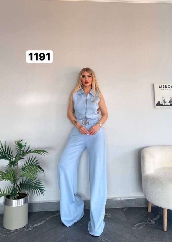 Wholesale Collared Zip-Front Belted Jumpsuit