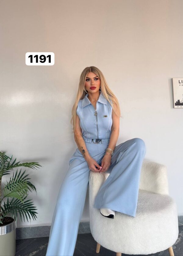 Wholesale Collared Zip-Front Belted Jumpsuit