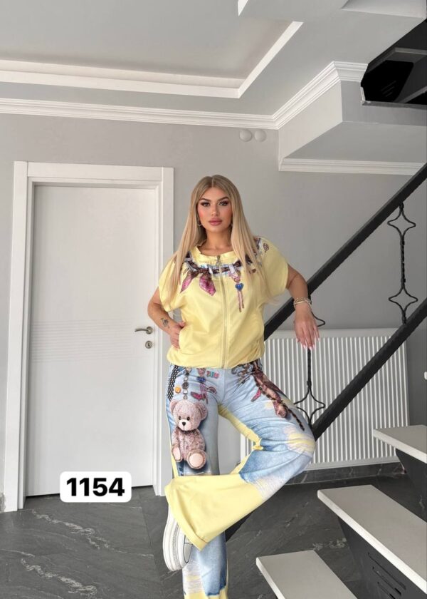 Graphic Print Denim-Effect Tracksuit Set