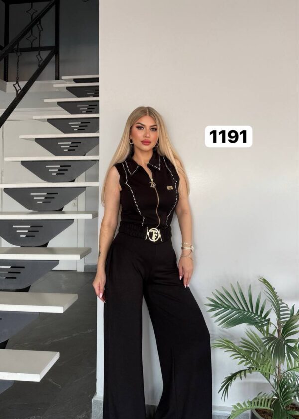 Wholesale Collared Zip-Front Belted Jumpsuit