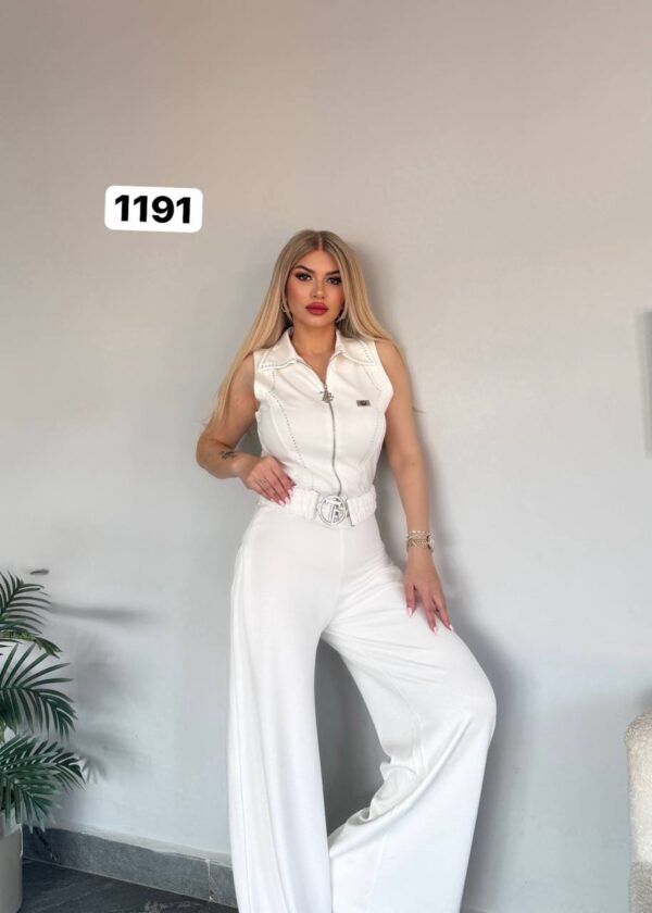 Wholesale Collared Zip-Front Belted Jumpsuit