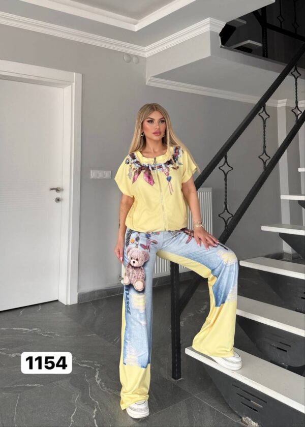 Graphic Print Denim-Effect Tracksuit Set