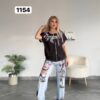Graphic Print Denim-Effect Tracksuit Set