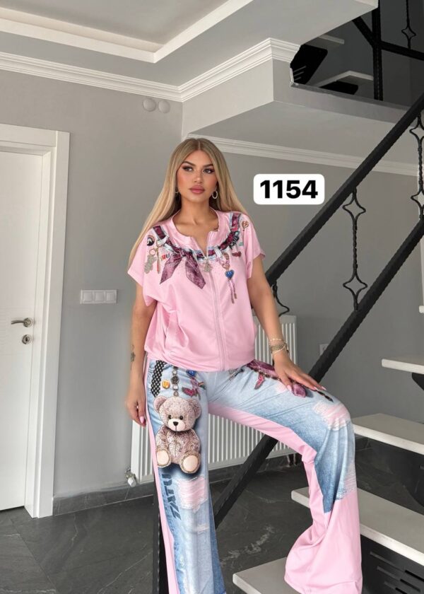 Graphic Print Denim-Effect Tracksuit Set