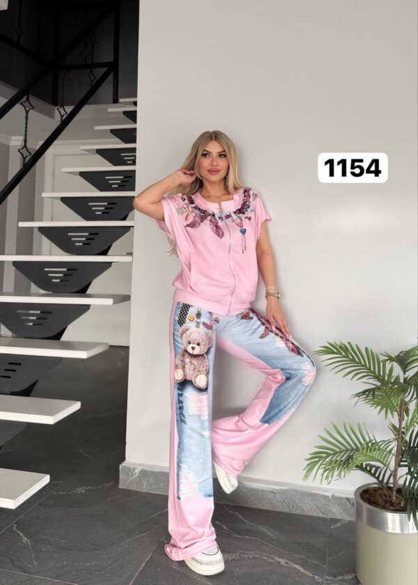 Graphic Print Denim-Effect Tracksuit Set