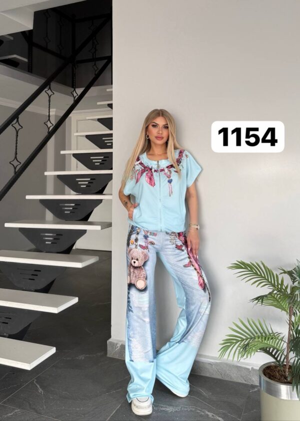 Graphic Print Denim-Effect Tracksuit Set