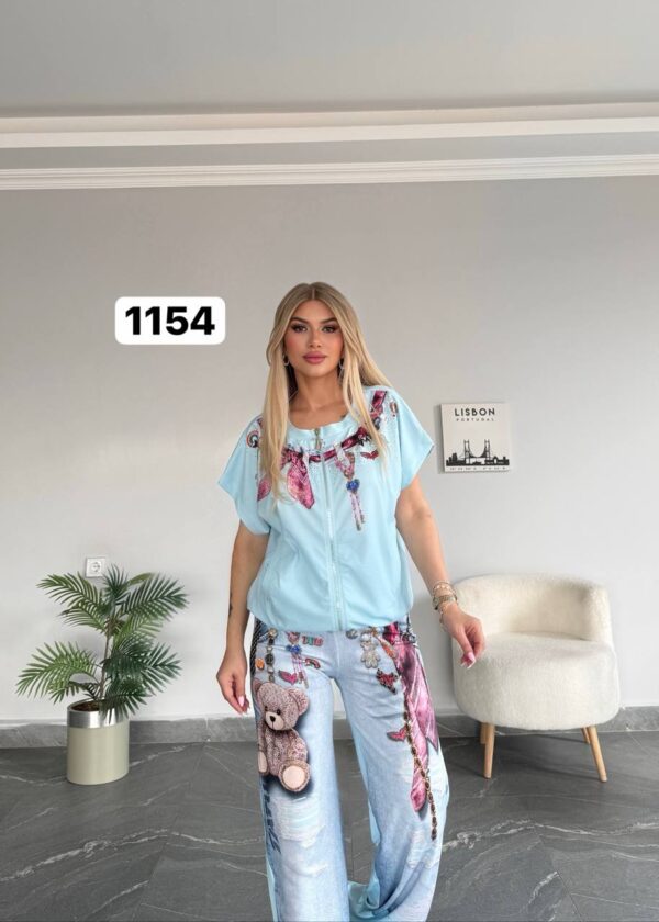 Graphic Print Denim-Effect Tracksuit Set