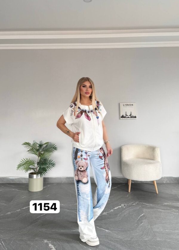 Graphic Print Denim-Effect Tracksuit Set