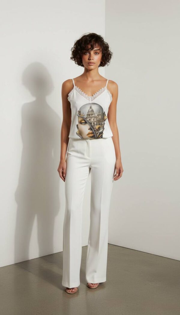 Lace-Trimmed Sateen Graphic Camisole