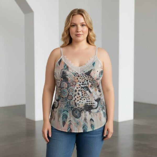 Boho Leopard Print Lace Trim Camisole