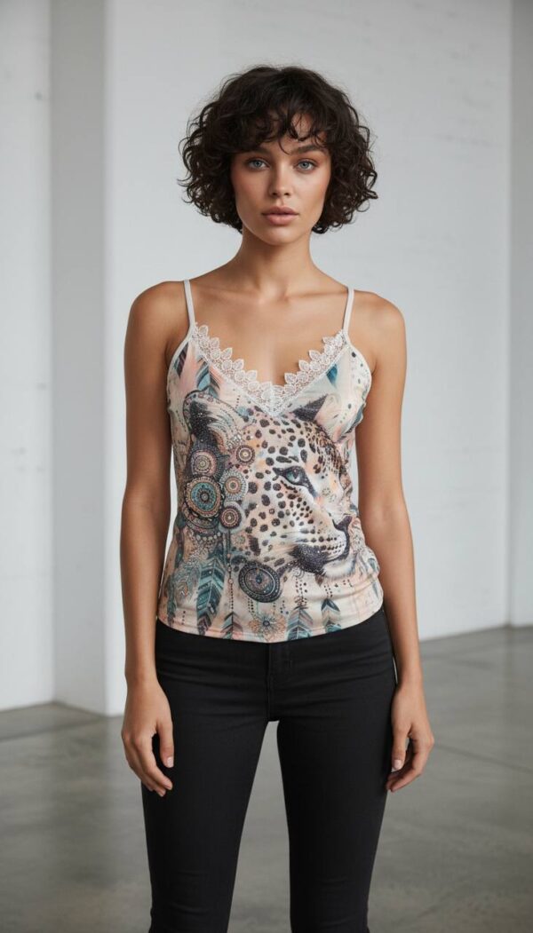 Boho Leopard Print Lace Trim Camisole