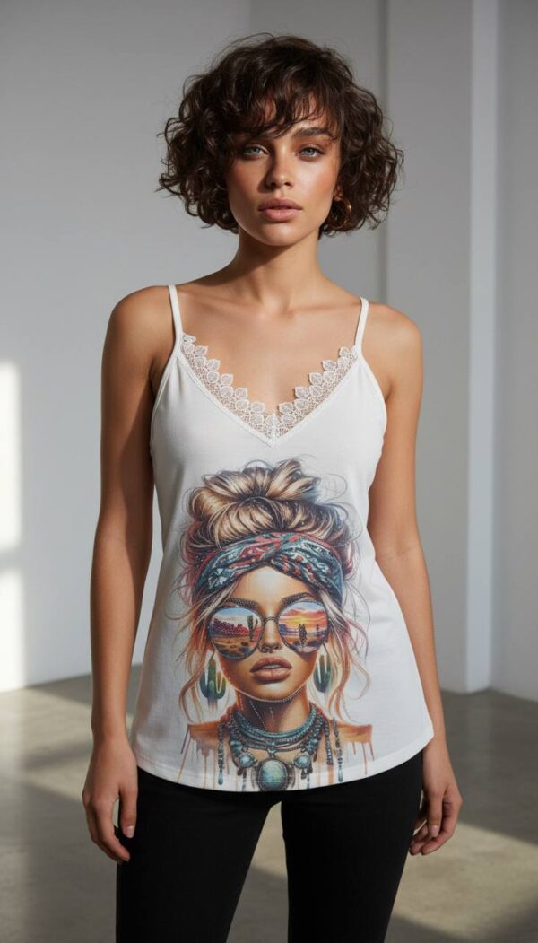 Lace-Trimmed Graphic Print Camisole
