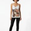 Graphic Print Sateen Camisole with Lace Trim
