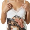 Graphic Print Sateen Camisole with Lace Trim