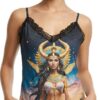 Goddess Print Satin Camisole with Lace Trim