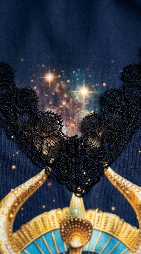 Goddess Print Satin Camisole with Lace Trim