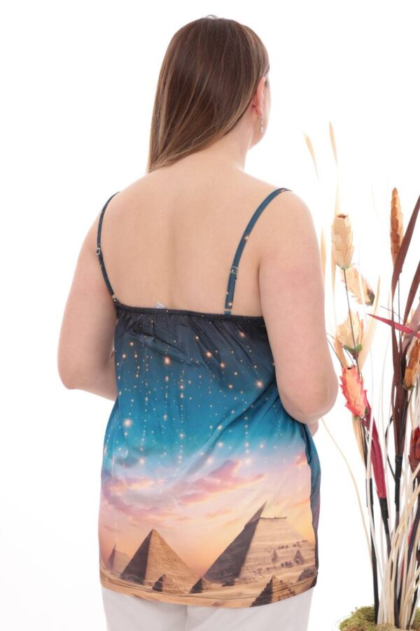 Goddess Print Satin Camisole with Lace Trim