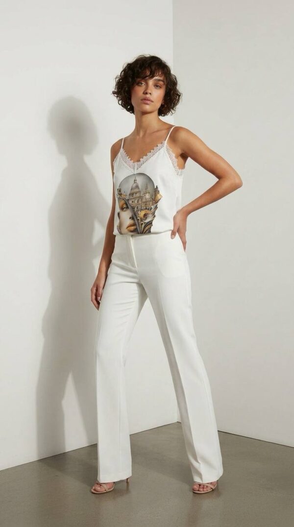 Lace-Trimmed Sateen Graphic Camisole