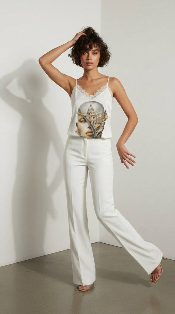 Lace-Trimmed Sateen Graphic Camisole