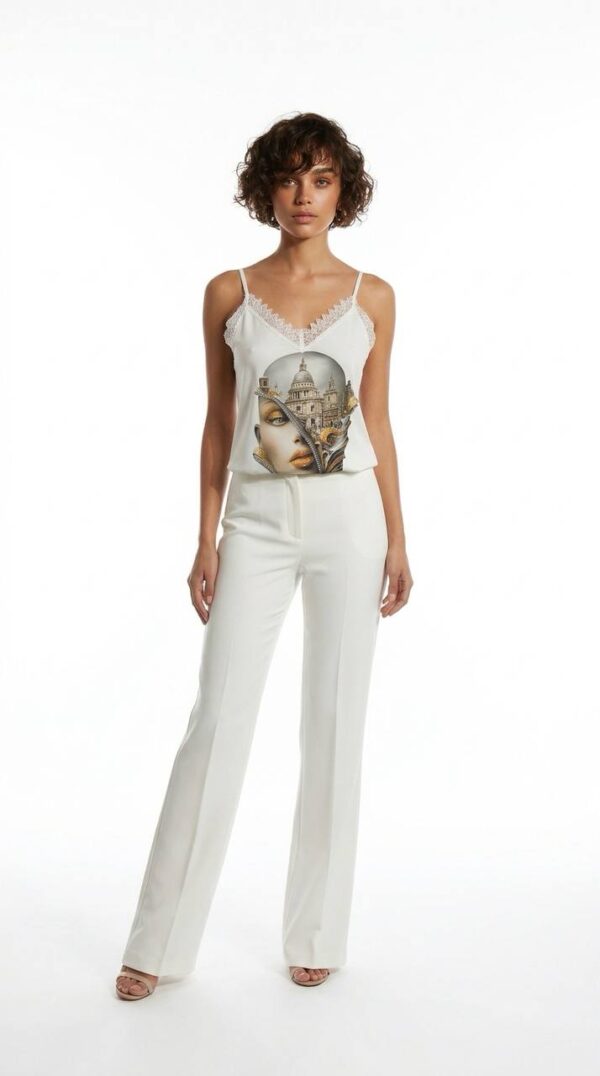 Lace-Trimmed Sateen Graphic Camisole