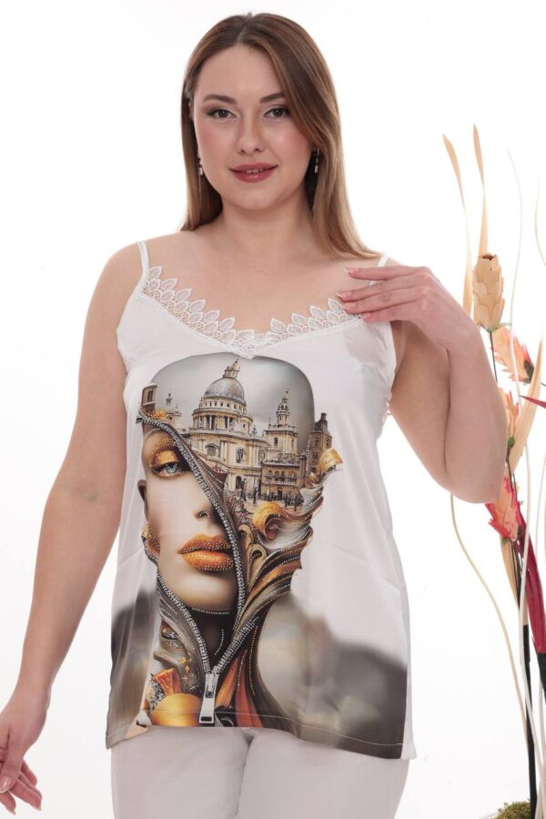 Lace-Trimmed Sateen Graphic Camisole