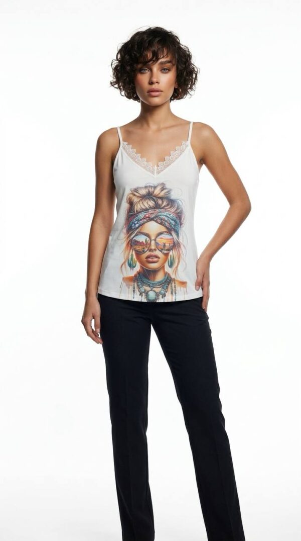 Lace-Trimmed Graphic Print Camisole