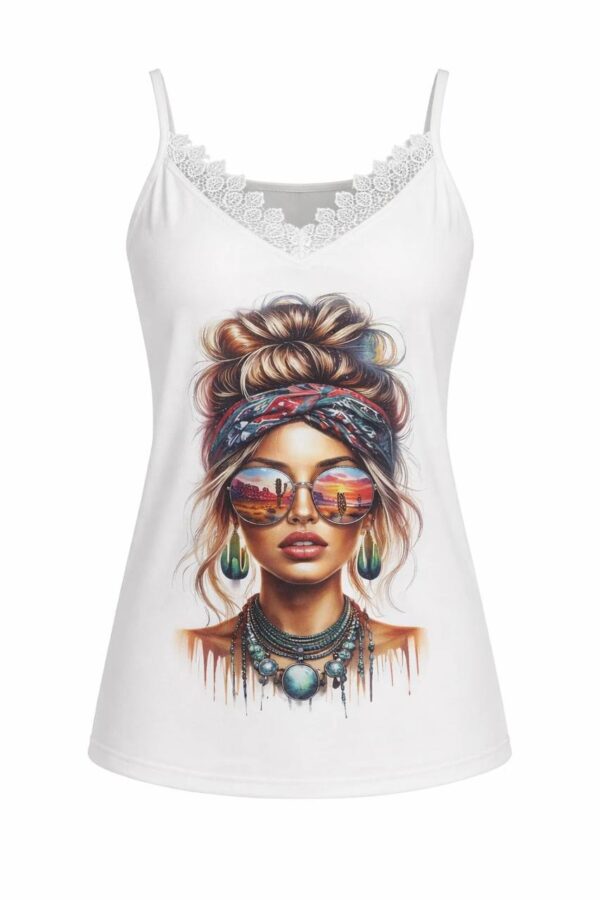 Lace-Trimmed Graphic Print Camisole