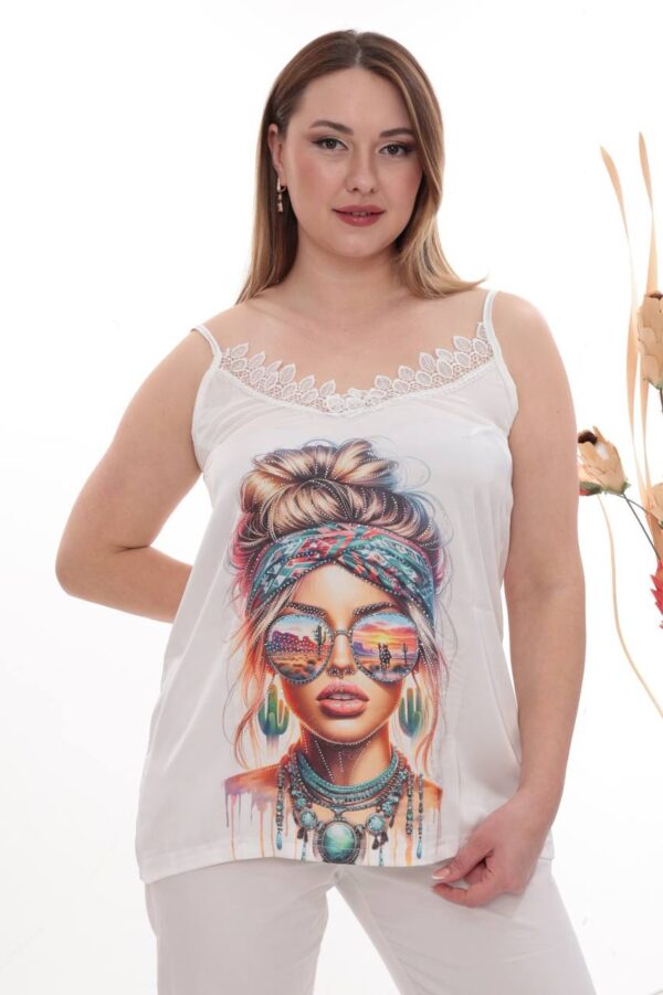 Lace-Trimmed Graphic Print Camisole