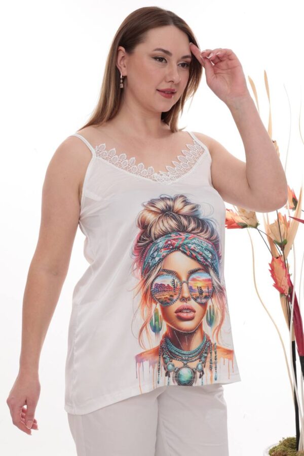 Lace-Trimmed Graphic Print Camisole