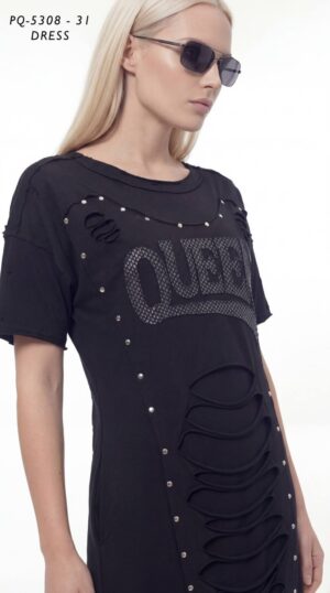 Distressed 'Queen' Studded T-Shirt Dress