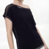 Asymmetric 'Queen' T-Shirt with Mesh & Stud Trim
