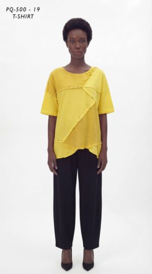 Asymmetric Patchwork T-Shirt with Stud Embellishments