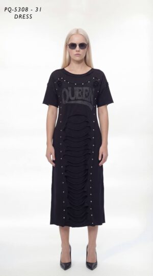 Distressed 'Queen' Studded T-Shirt Dress