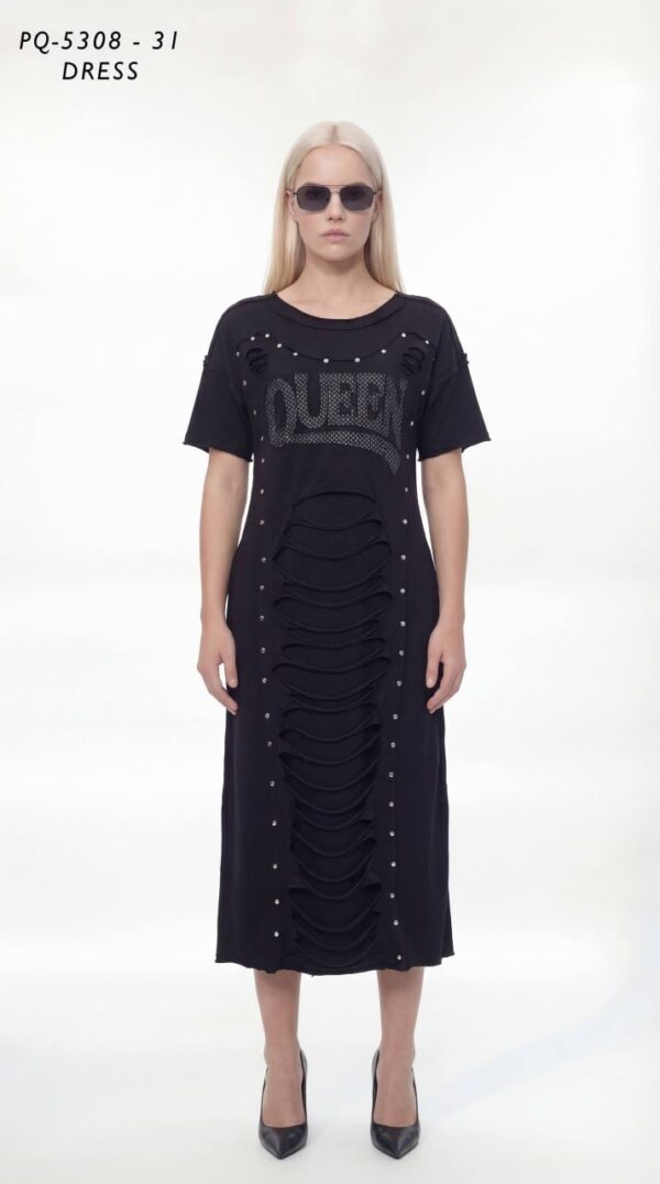 Distressed 'Queen' Studded T-Shirt Dress