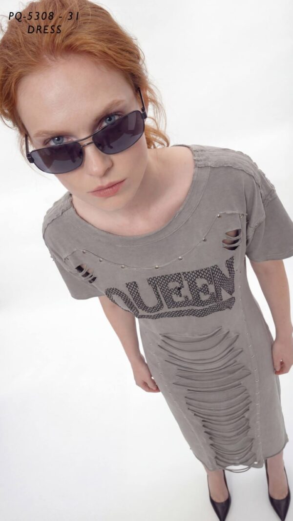 Distressed 'Queen' Studded T-Shirt Dress